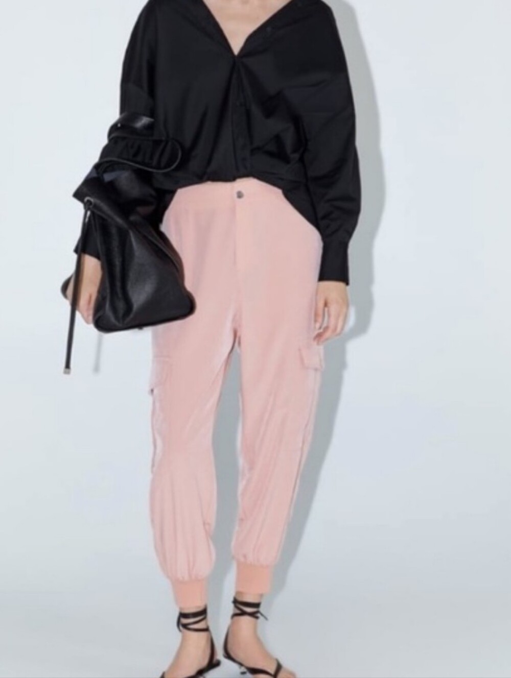 Zara Blush Pink Cargo Jogger Pants Large